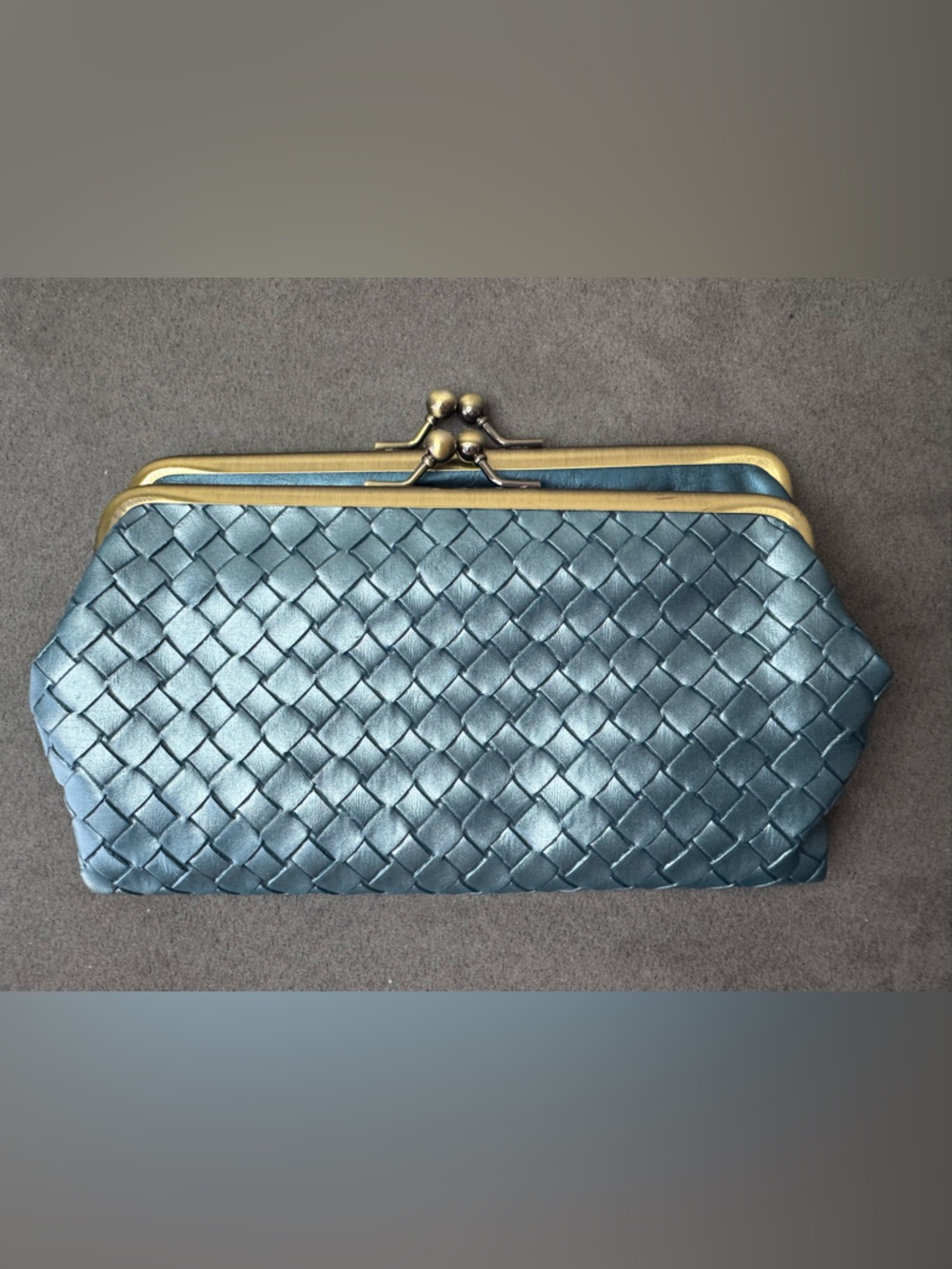 Kimchi Blue Woven Kisslock Clutch Wallet Teal Blue Boho Preloved